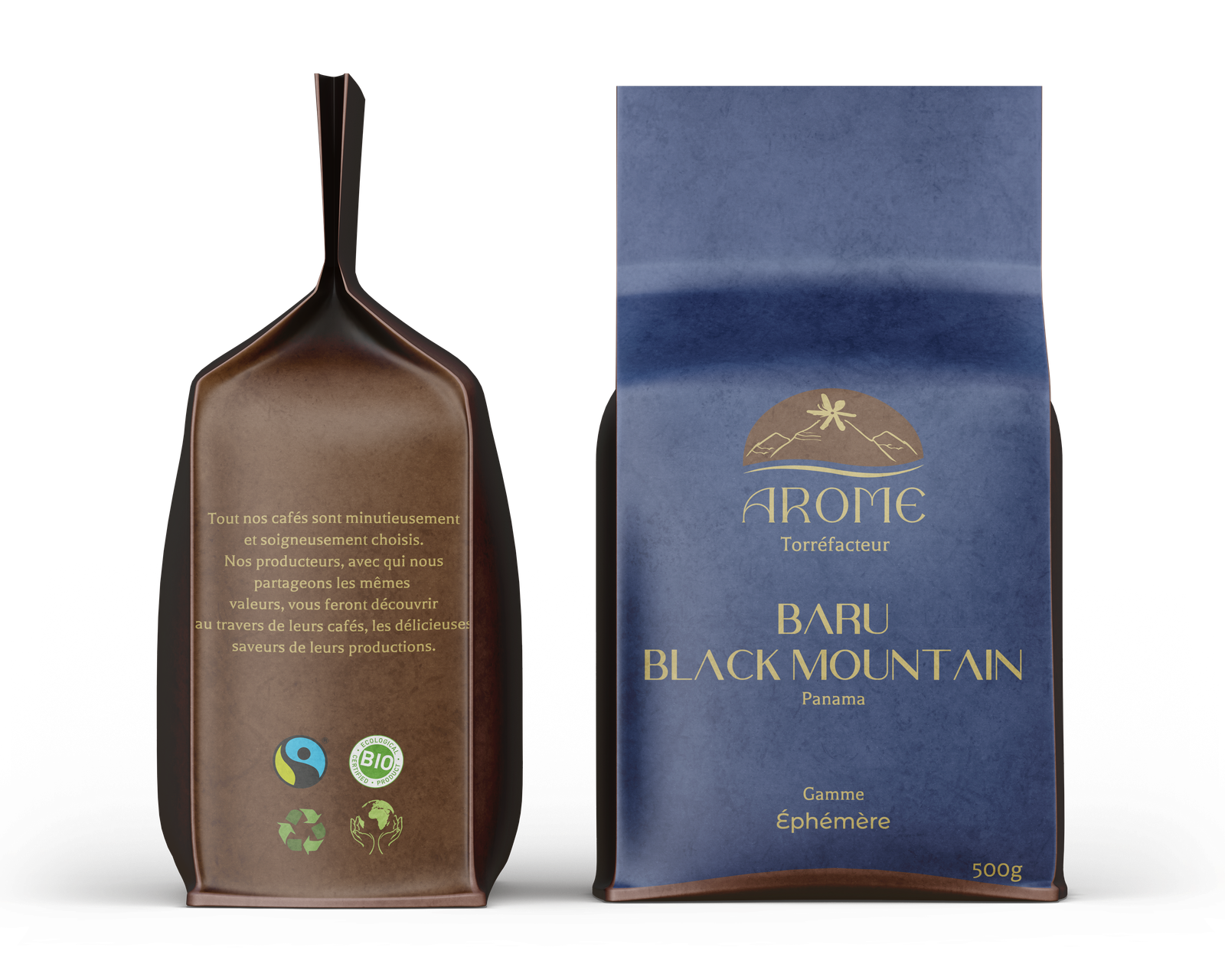 mock up paquet de café Arome bleu et marron