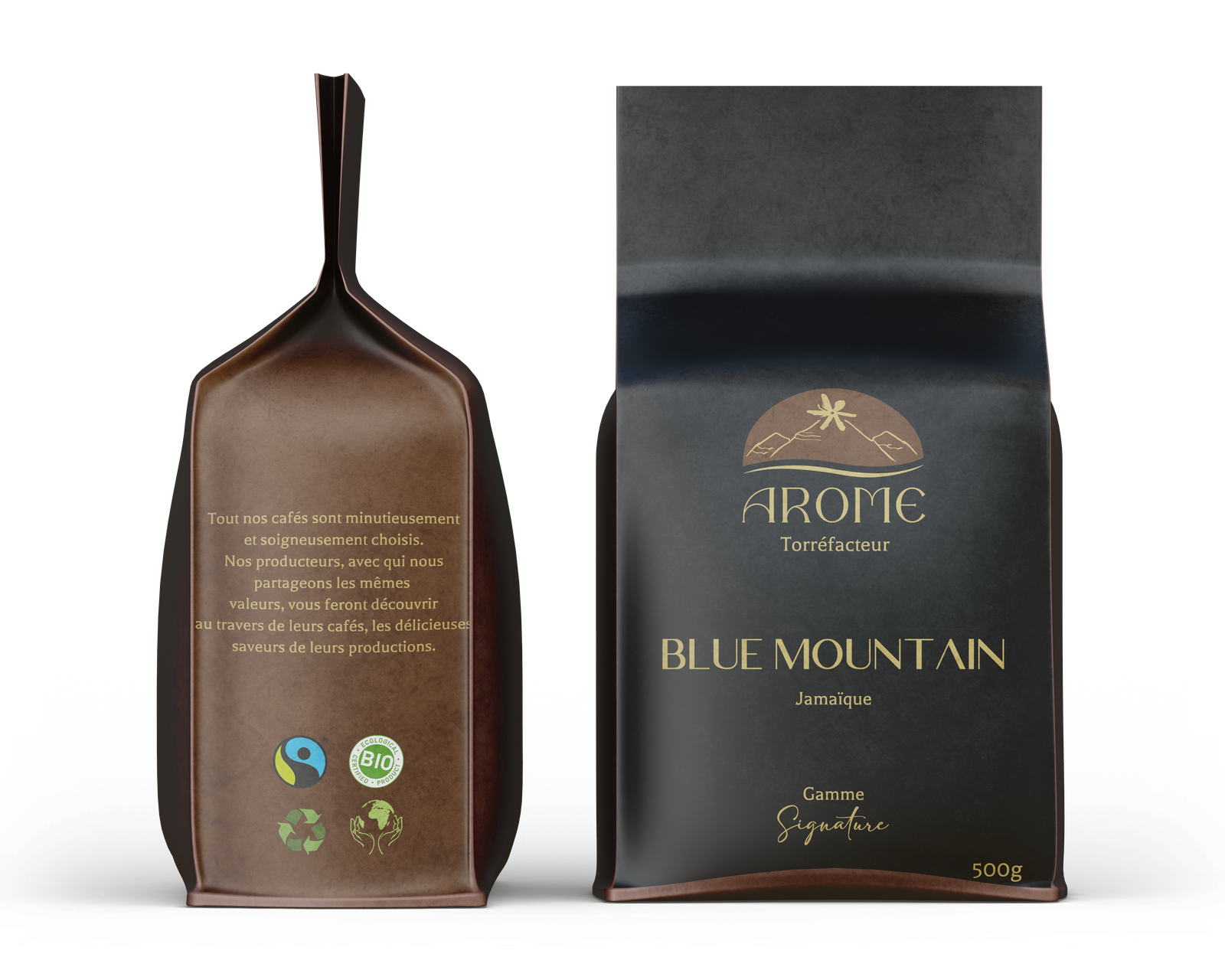 mock up paquet de café Arome noir et marron