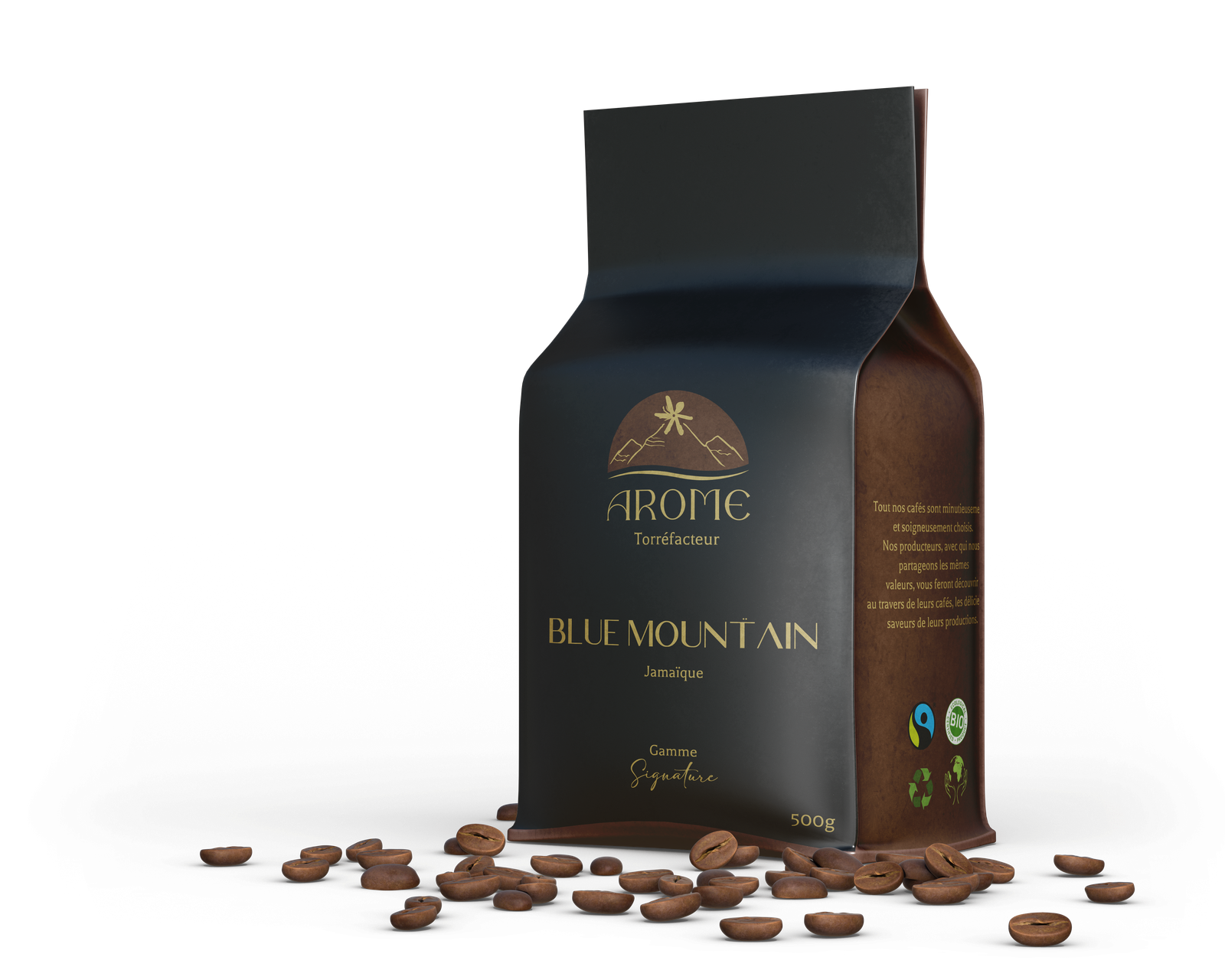 mock up paquet de café Arome noir et marron