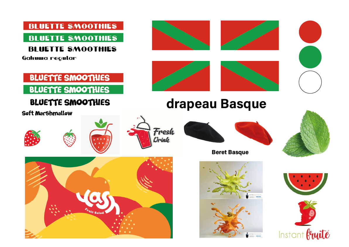Moodboard pour la création du logo de l'axe 1 de Bluette.
