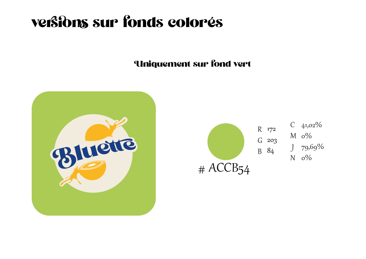 Détails de l'utilisationdu logo Bluette avec fond vert.