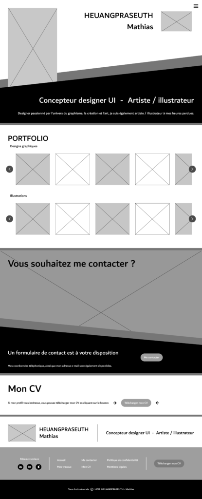 Wireframe portfolio version 2 - noir blanc et gris