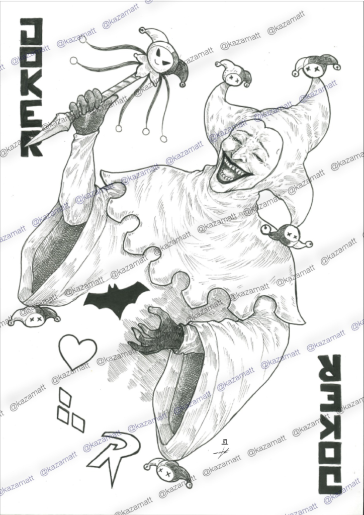 Dessin du Joker en bouffon par l'artiste Kazamatt